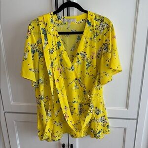 LOFT Yellow Flutter Sleeve Wrap Blouse